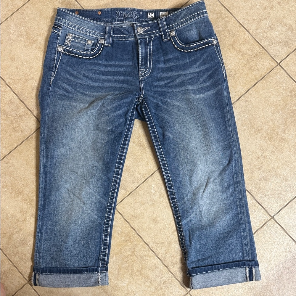 Miss Me Blue Cropped Jeans with Embellished Details